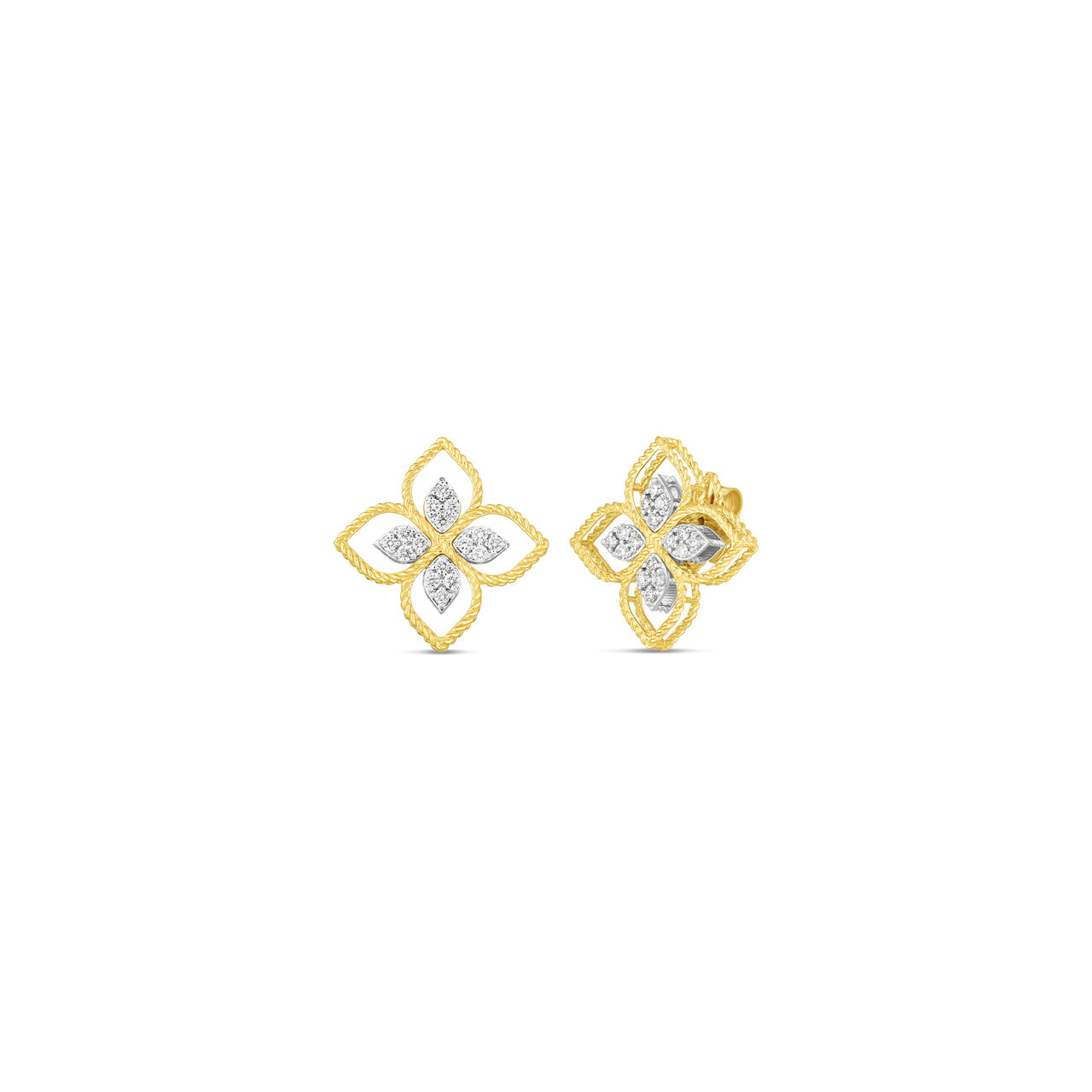Roberto Coin Princess Flower Filigre Large Yellow Gold and Diamond Stud Earrings 7772716AJERX image number 0